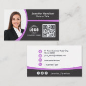 プロフェッショナルグレー追加ロゴQRコードフォト 名刺 (正面/裏面)