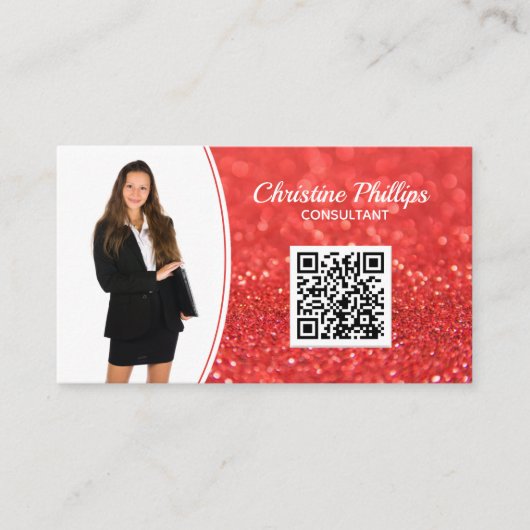 プロフェッショナルコーフェイクルグリッターカスタム写真QR 名刺 (正面)