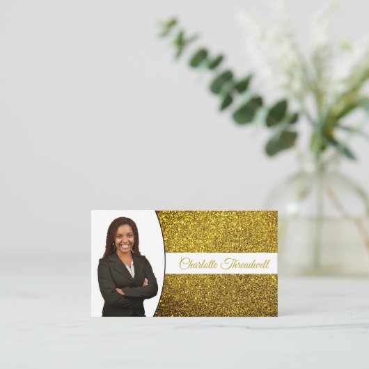 プロフェッショナルゴールデンイエローグリッターカスタム写真 名刺 (スタンド正面)