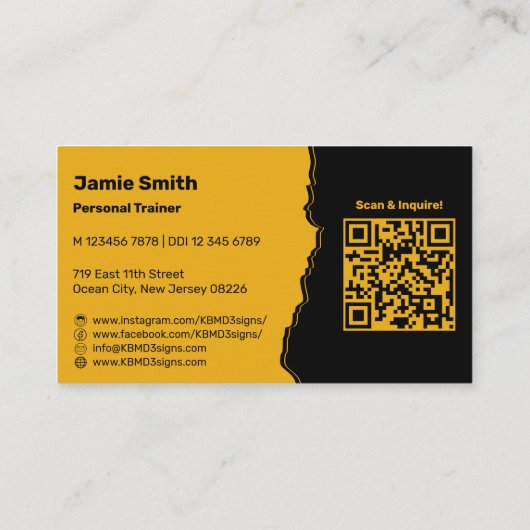 プロフェッショナルゴールデンイエローパーソナルトレーナー 名刺 (裏面)