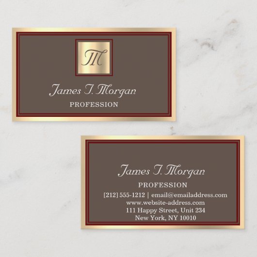 プロフェッショナルゴールデンコーヒーフレームマルーンモノグラム 名刺 (正面/裏面)