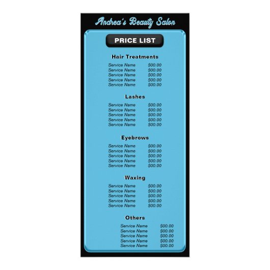 プロフェッショナルサロンロゴを追加キュートなサービス＆価格 ラックカード (正面)