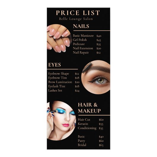 プロフェッショナルサロン価格表および営業時間 ラックカード (正面)