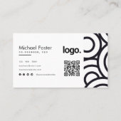 プロフェッショナルサークル白黒ミニマルQRコード 名刺 (裏面)