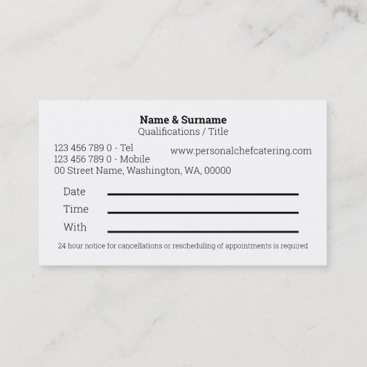 プロフェッショナルシェフのフードフォトケータリングレッスン 名刺 (裏面)