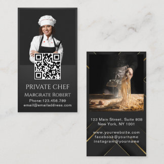 プロフェッショナルシェフミニマリストブラックタイポグラフィqr 名刺