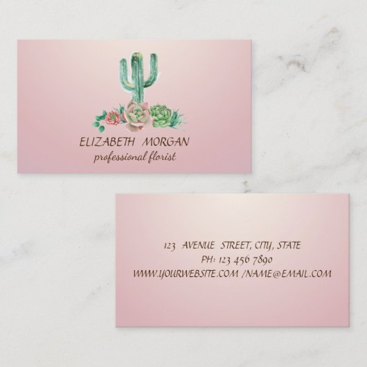 プロフェッショナルシックウォーターカラーサボテン 名刺 (正面/裏面)