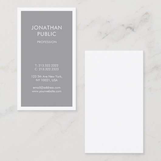 プロフェッショナルシックデザイングレーホワイトシンプルプレーン 名刺 (正面/裏面)