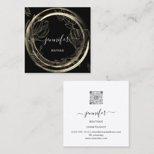 プロフェッショナルショップスパフレームフローラ白黒 スクエア名刺 (正面/裏面)