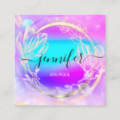 プロフェッショナルショップバラ金ゴールドホログラフピンクフローラ スクエア名刺 (正面)