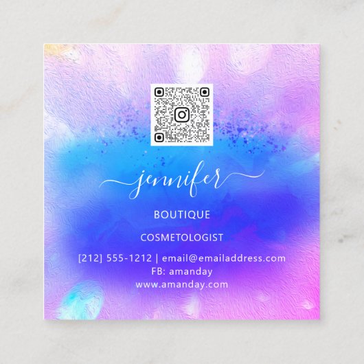 プロフェッショナルショップバラ金ゴールドホログラフピンクフローラ スクエア名刺 (裏面)