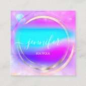 プロフェッショナルショップバラ金ゴールドホログラフブルーピンク スクエア名刺 (正面)