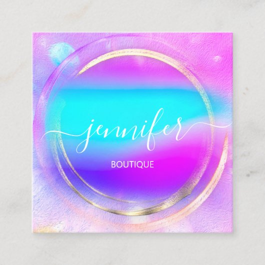 プロフェッショナルショップバラ金ゴールドホログラフブルーピンク スクエア名刺 (正面)