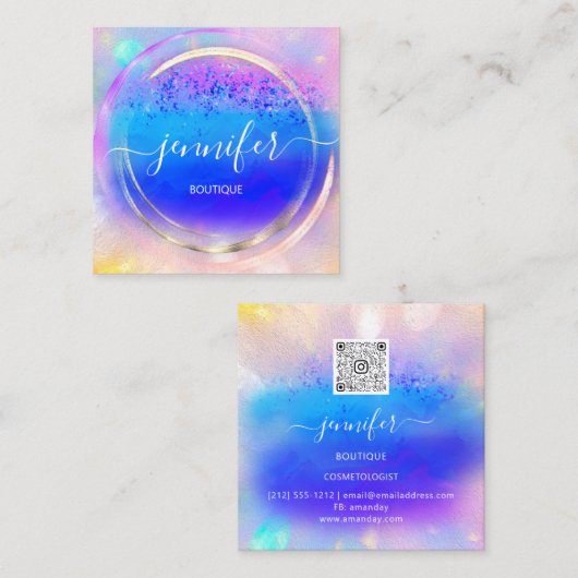 プロフェッショナルショップバラ金ゴールド自筆証筆証筆青色 スクエア名刺 (正面/裏面)