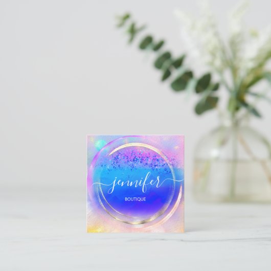 プロフェッショナルショップバラ金ゴールド自筆証筆証筆青色 スクエア名刺 (スタンド正面)