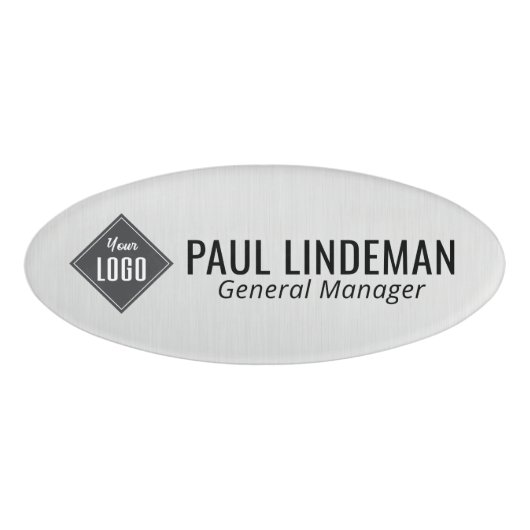 プロフェッショナルシルバークローム会社のロゴ従業員 名札 (正面)