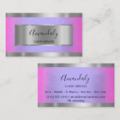プロフェッショナルシルバーグレイ枠エレガントピンクブルー 名刺 (正面/裏面)