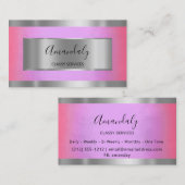 プロフェッショナルシルバーグレイ枠エレガントピンクプル 名刺 (正面/裏面)