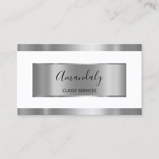 プロフェッショナルシルバーグレイ枠エレガント白 名刺 (正面)