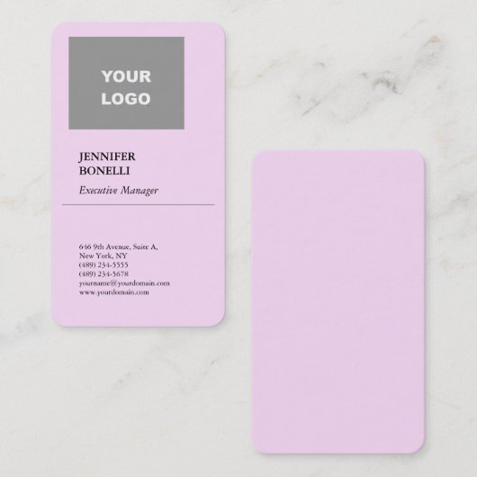 プロフェッショナルシンプルなミニマリストピンクあなたのロゴを追加 名刺 (正面/裏面)