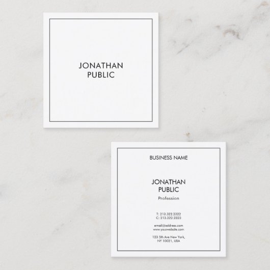 プロフェッショナルシンプルエレガントテンプレートモダン スクエア名刺 (正面/裏面)
