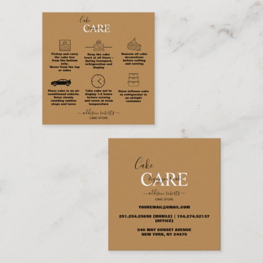 プロフェッショナルシンプルオレンジテラコッタケーキ気に スクエア名刺 (正面/裏面)