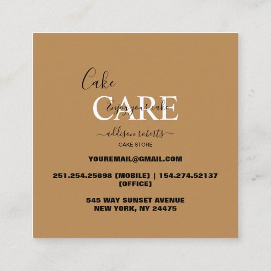 プロフェッショナルシンプルオレンジテラコッタケーキ気に スクエア名刺 (裏面)