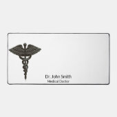 プロフェッショナルシンプルカドゥセウスブラックメディカルホワイト デスクマット (正面)