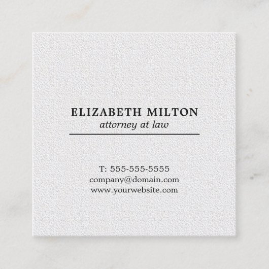 プロフェッショナルシンプルテクスチャ白弁護士 スクエア名刺 (正面)