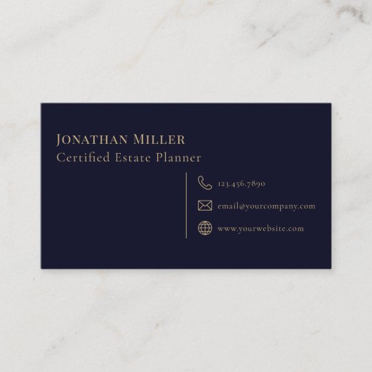 プロフェッショナルシンプルネイビーブルー金ゴールド 名刺 (正面)