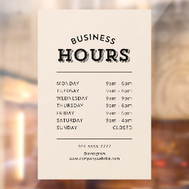 プロフェッショナルシンプルブラックオンベージュビジネスアワー ウィンドウサイン