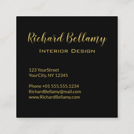 プロフェッショナルシンプルブラックグラデーション金ゴールドモノグラム スクエア名刺 (裏面)