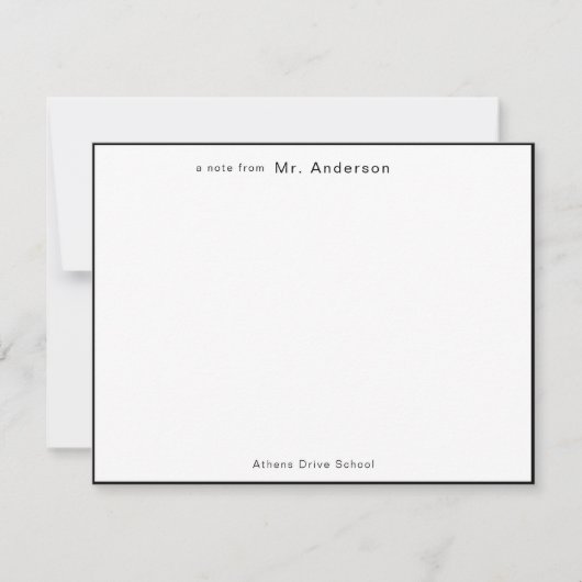 プロフェッショナルシンプルブラック縁ど先生フラット ノートカード (正面)