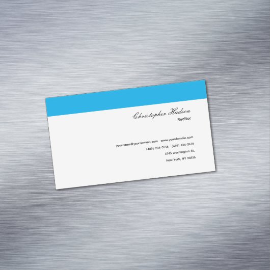 プロフェッショナルシンプルプレーン実在エテートブルーホワイト マグネット名刺 (インサイチュ)