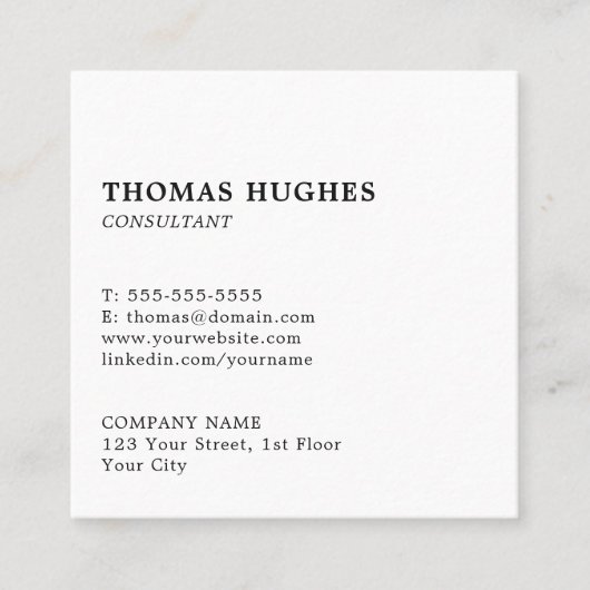 プロフェッショナルシンプルホワエレガントイトコンサルタント スクエア名刺 (正面)