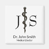 プロフェッショナルシンプルメディカルアスクレピウスホワイトブラック マグネット (正面)