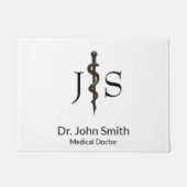 プロフェッショナルシンプルメディカルアスクレピウス白黒 ドアマット (正面)