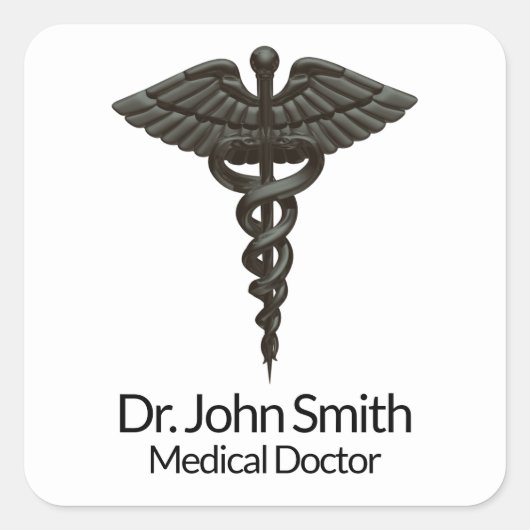 プロフェッショナルシンプルメディカルカドゥセウス白黒 スクエアシール (正面)