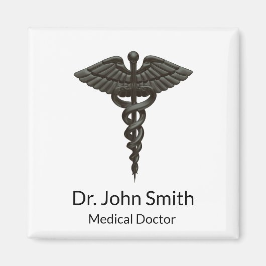 プロフェッショナルシンプルメディカルカドゥセウス白黒 マグネット (正面)