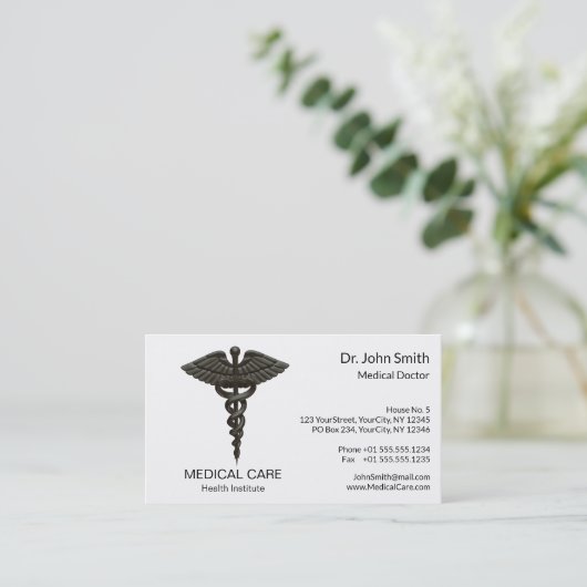 プロフェッショナルシンプルメディカルカドゥセウス白黒 名刺 (スタンド正面)