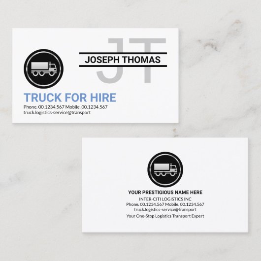 プロフェッショナルシンプルモノグラムシルバートラック 名刺 (正面/裏面)