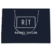 プロフェッショナルシンプルモノグラムネイビーブルーホワイト ラージペーパーバッグ (正面)