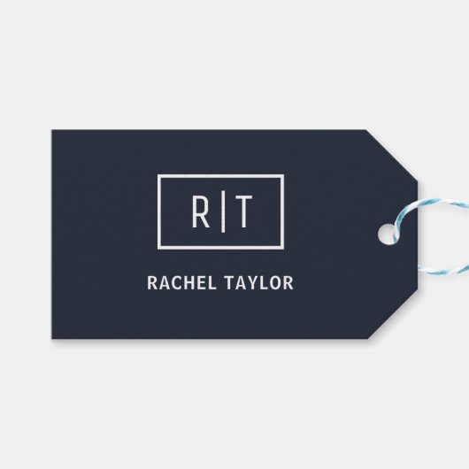 プロフェッショナルシンプルモノグラムネイビーホワイト縁ど ギフトタグ (正面(横))