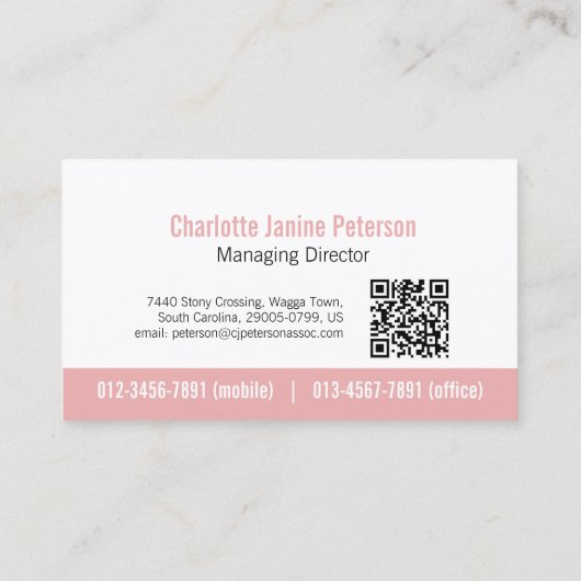 プロフェッショナルシンプルロゴの濃いピンクのホワイトQRコード 名刺 (裏面)