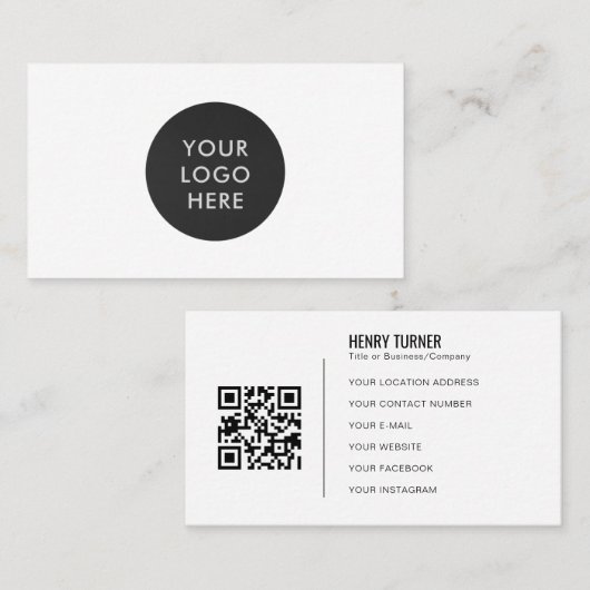 プロフェッショナルシンプルロゴQRコードホワイト会社 名刺 (正面/裏面)