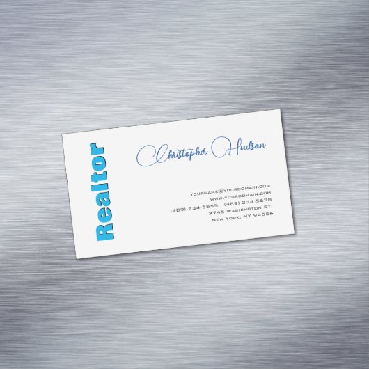 プロフェッショナルシンプル不動産仲介業者実在エステートブルーホワイト マグネット名刺 (インサイチュ)