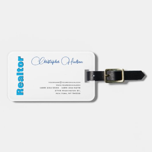 プロフェッショナルシンプル不動産仲介業者実在エステートブルーホワイト ラゲッジタグ (正面横)