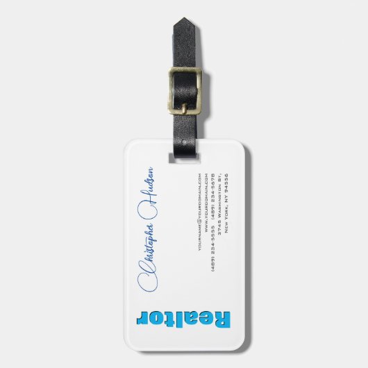 プロフェッショナルシンプル不動産仲介業者実在エステートブルーホワイト ラゲッジタグ (正面縦)