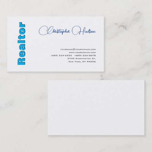 プロフェッショナルシンプル不動産仲介業者実在エステートブルーホワイト 名刺 (正面/裏面)