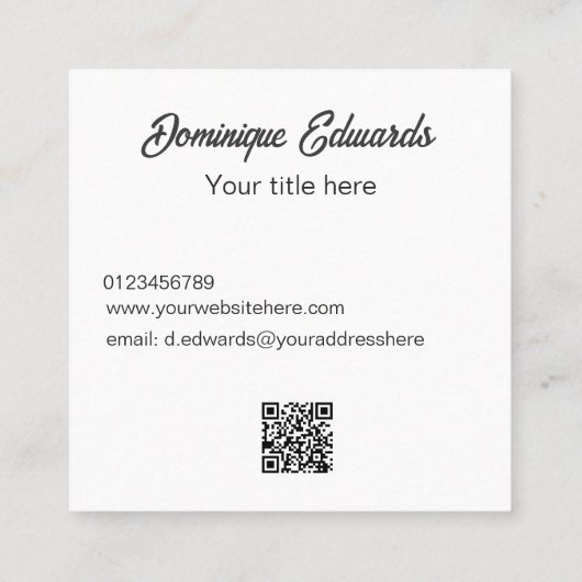 プロフェッショナルシンプル白黒フォトQRコード スクエア名刺 (裏面)